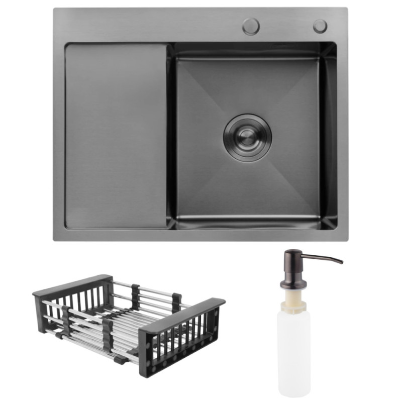 Мийка для кухні Kroner KRP Schwarze-6350RHMPVD 63х50 см крило зліва нержавіюча сталь чорний PVD CV031323