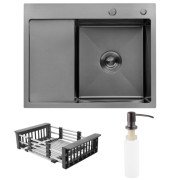 Мийка для кухні Kroner KRP Schwarze-6350RHMPVD 63х50 см крило зліва нержавіюча сталь чорний PVD CV031323