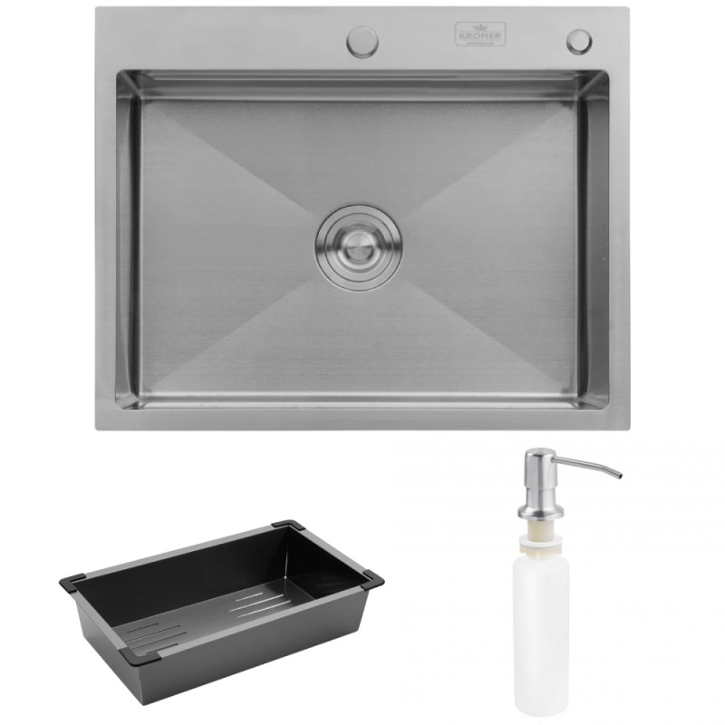 Мойка для кухни Kroner KRP Geburstet-6350HM 63х50 см с дозатором и сушилкой нержавеющая сталь CV031452