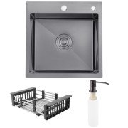 Мойка для кухни Kroner KRP Schwarze-5050HM 50х50 см с дозатором и сушилкой нержавеющая сталь черный PVD CV022793