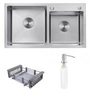 Мийка для кухні Kroner KRP Geburstet-7843ZHM 78х43 см з дозатором та сушаркою нержавіюча сталь CV022805