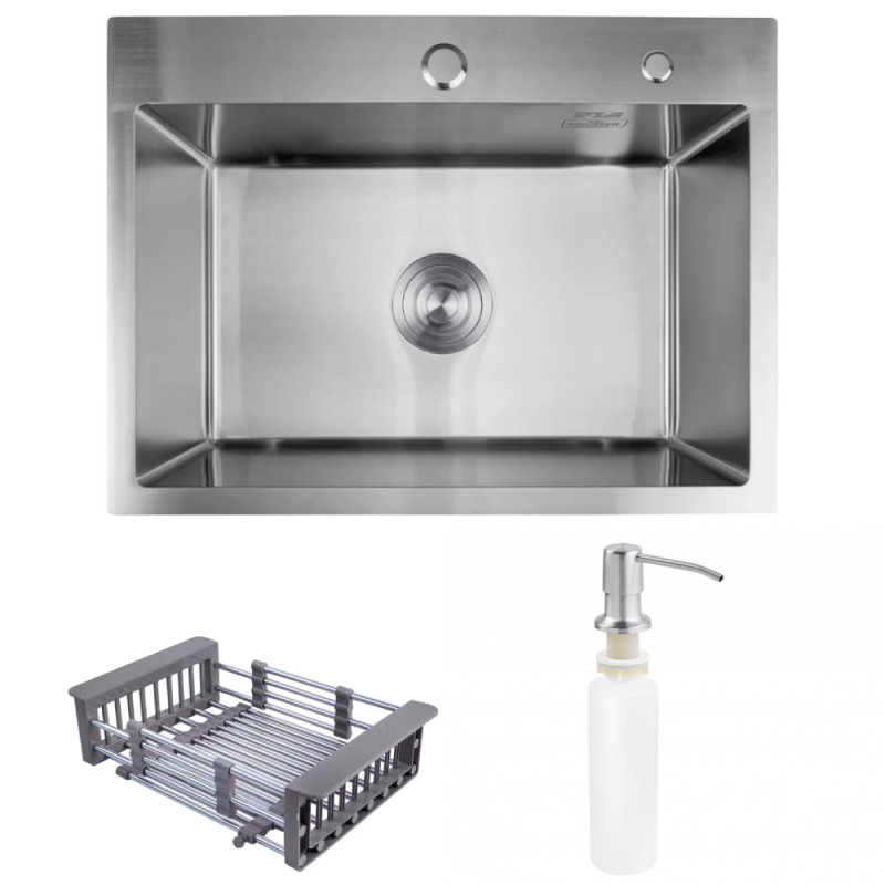 Мийка для кухні Kroner KRP Geburstet-5843HM ​​58х43 см з дозатором та сушаркою нержавіюча сталь CV022801