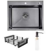 Мийка для кухні Kroner KRP Schwarze-6050HM 60х50 см з дозатором та сушаркою нержавіюча сталь чорний PVD CV025260