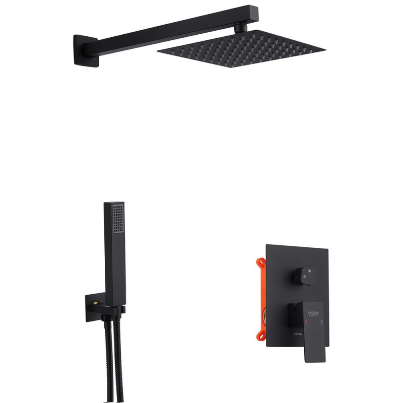 Душевая система скрытого монтажа Kroner KRP Edelstahl Kubus-SCH082 со смесителем нержавеющая сталь черный CV029972