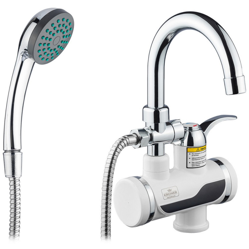 Водонагрівач проточний Kroner KRM Volt-CW191MDS із краном та душовим гарнітуром хром/білий CV023248