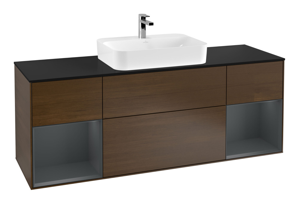 Тумба под раковину Villeroy & Boch Finion 160х50,1 см с подсветкой МДФ шпон грецкого ореха/стекло черное матовое G452HGGN