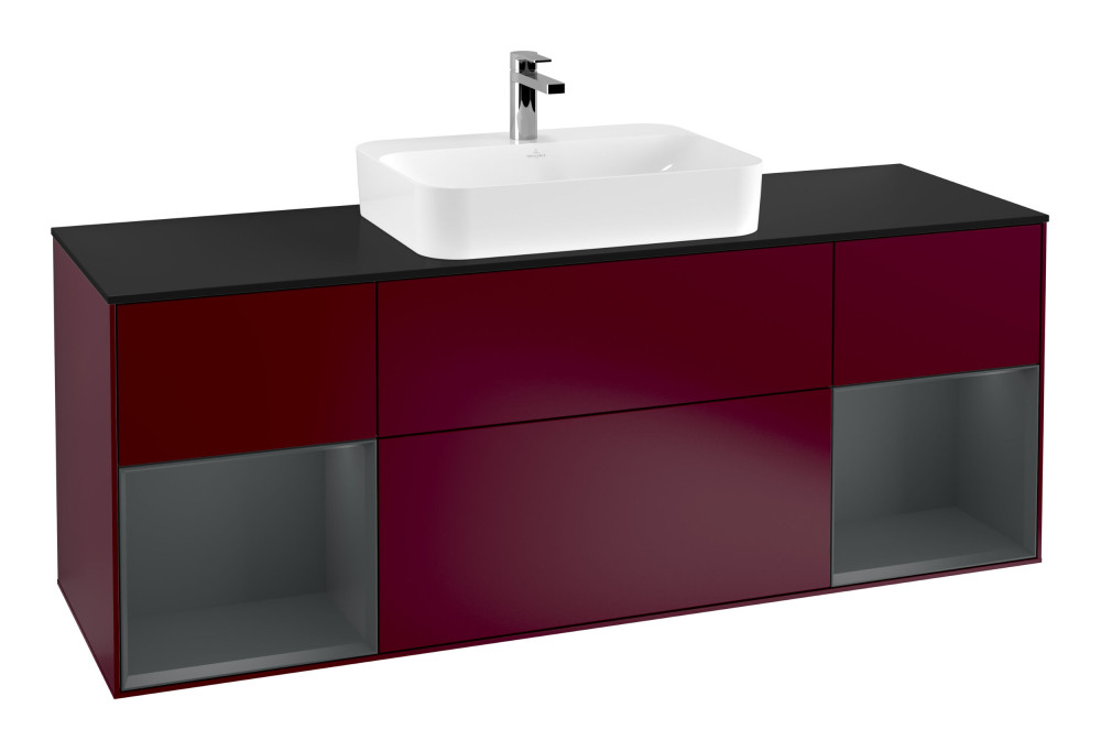 Тумба под раковину Villeroy & Boch Finion 160х50,1 см с подсветкой МДФ пион матовый лак/стекло черное матовое G452HGHB