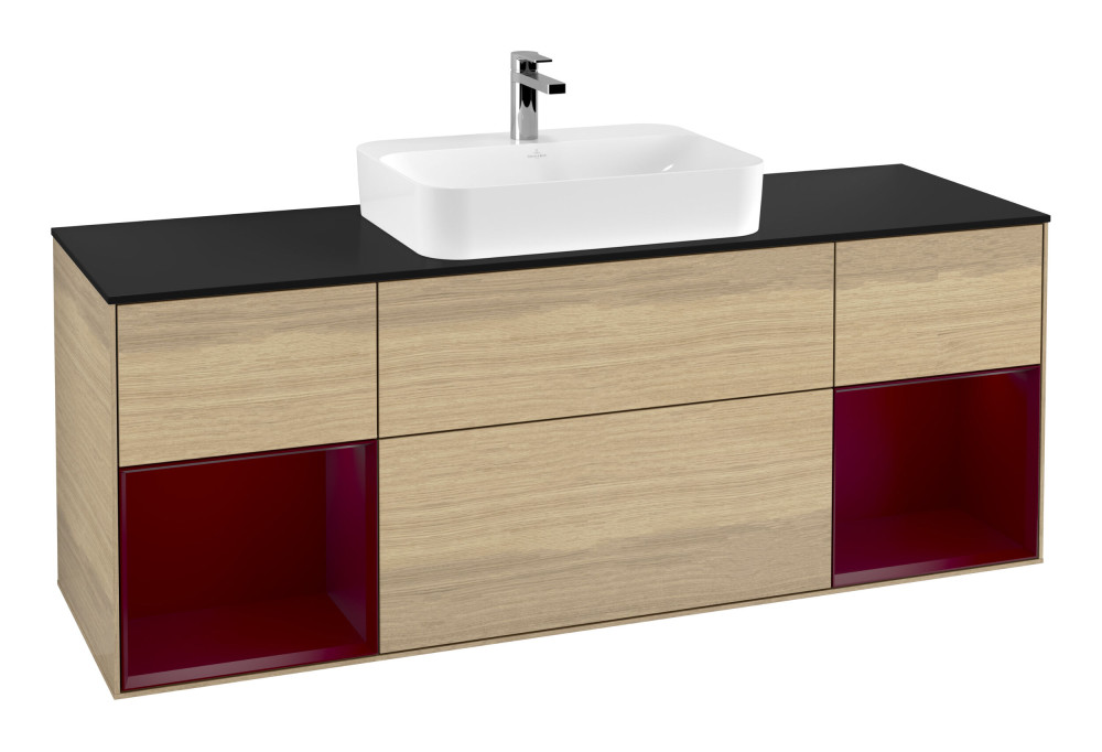 Тумба под раковину Villeroy & Boch Finion 160х50,1 см с подсветкой МДФ шпон дуба/стекло черное матовое G452HBPC