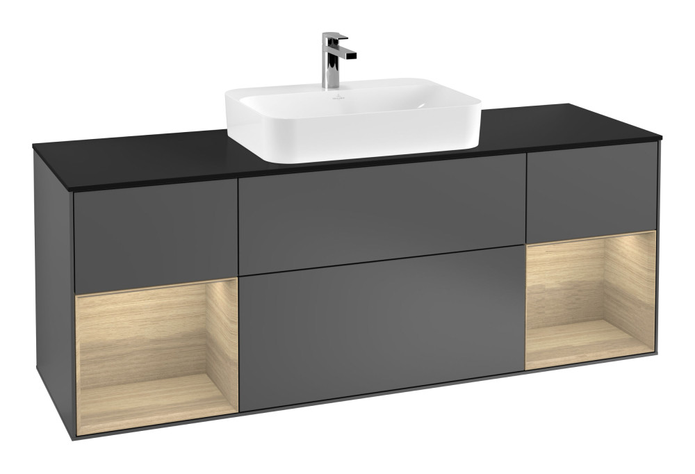 Тумба под раковину Villeroy & Boch Finion 160х50,1 см с подсветкой МДФ антрацит матовый лак/стекло черное матовое G452PCGK