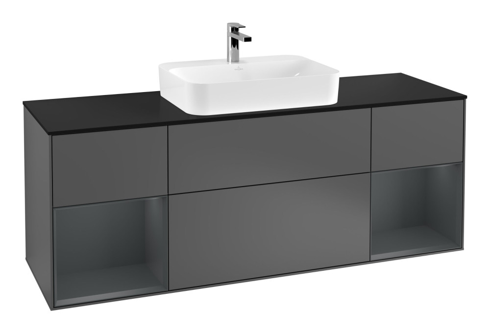 Тумба под раковину Villeroy & Boch Finion 160х50,1 см с подсветкой МДФ антрацит матовый лак/стекло черное матовое G452HGGK