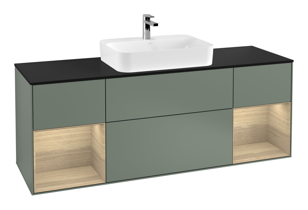 Тумба під раковину Villeroy & Boch Finion 160х50,1 см із підсвічуванням МДФ оливковий матовий лак/скло чорне матове G452PCGM