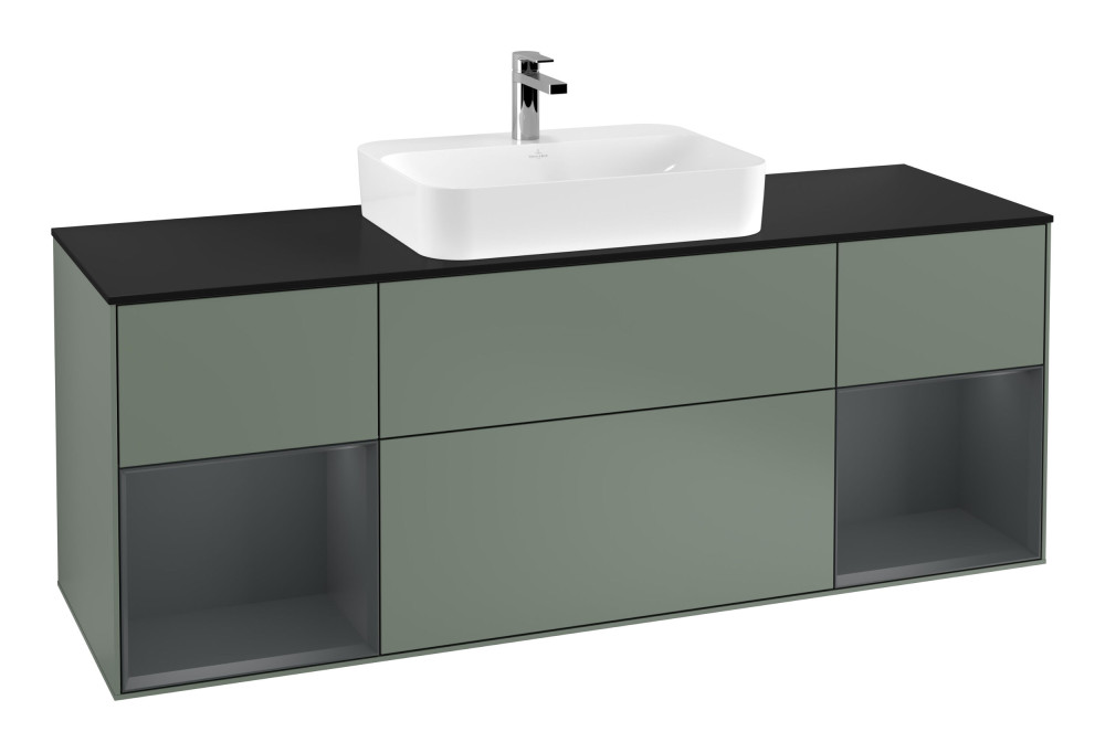Тумба під раковину Villeroy & Boch Finion 160х50,1 см із підсвічуванням МДФ оливковий матовий лак/скло чорне матове G452HGGM