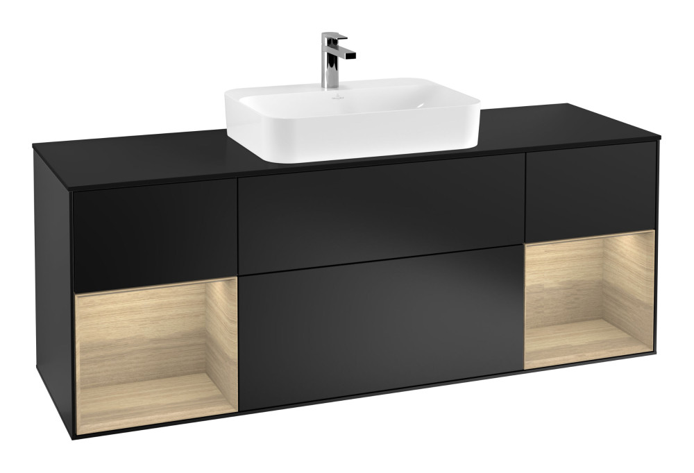 Тумба под раковину Villeroy & Boch Finion 160х50,1 см с подсветкой МДФ черный матовый лак/стекло черное матовое G452PCPD