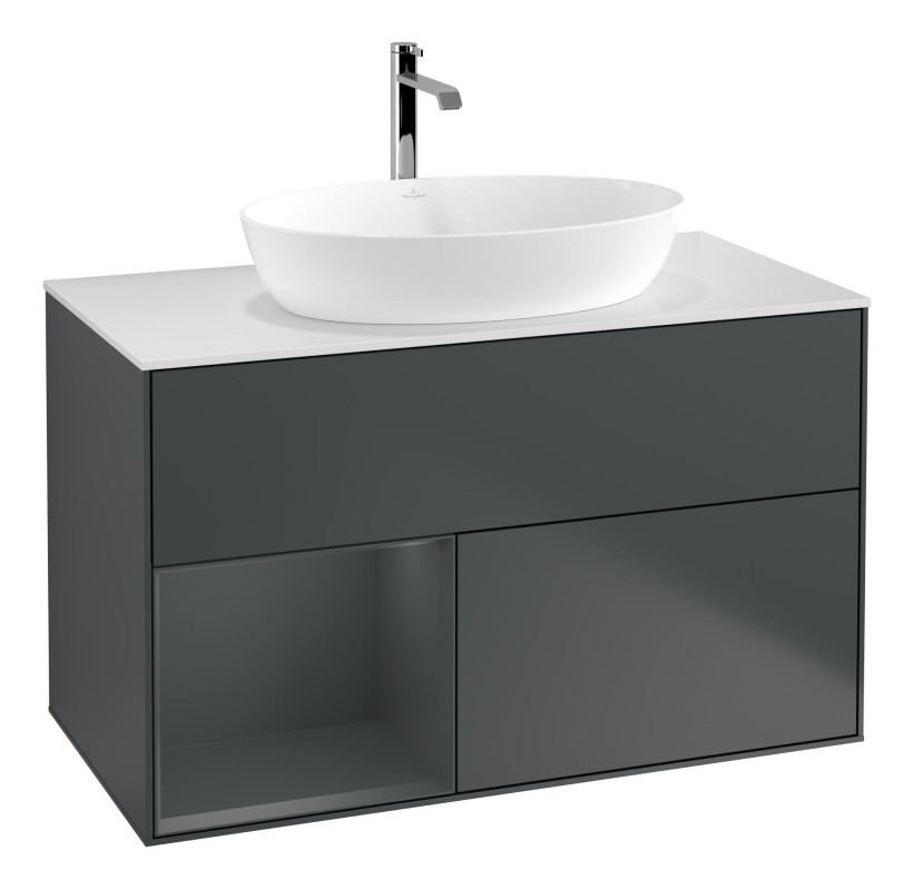 Тумба под раковину Villeroy & Boch Finion 100х50,1 см с подсветкой МДФ темно-синий матовый лак/стекло белое матовое F771HGHG