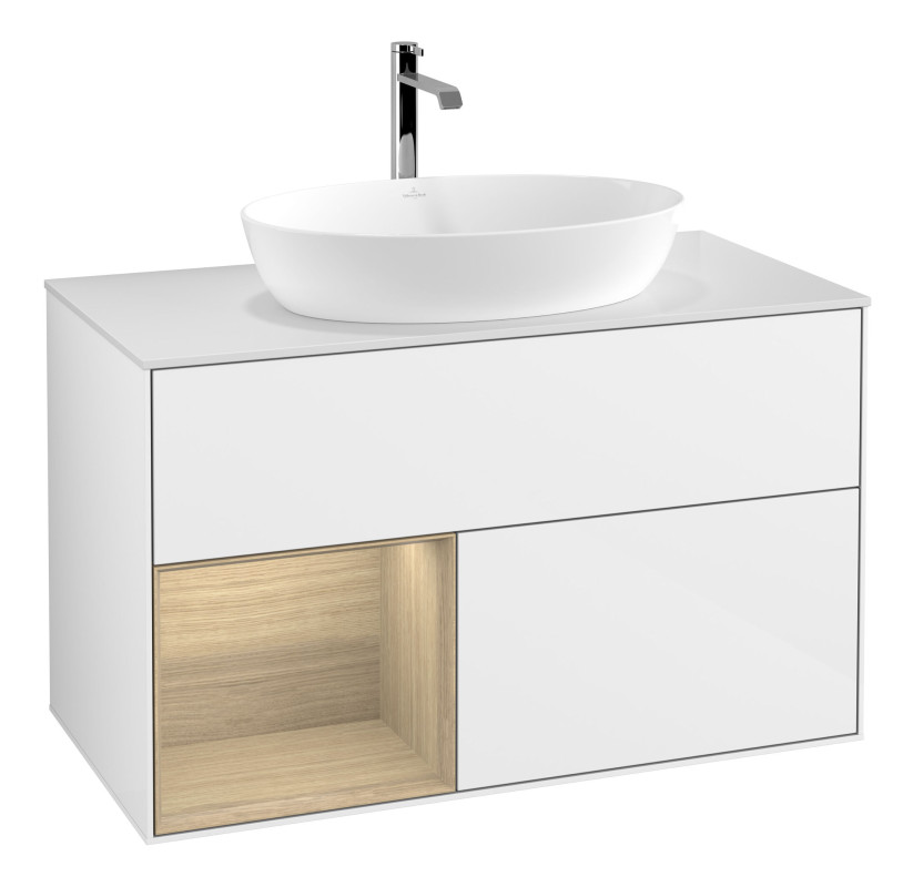 Тумба под раковину Villeroy & Boch Finion 100х50,1 см с подсветкой МДФ глянцевый белый лак/стекло белое матовое F771PCGF