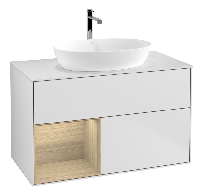 Тумба під раковину Villeroy & Boch Finion 100х50,1 см із підсвічуванням МДФ білий матовий лак/скло біле матове F771PCMT