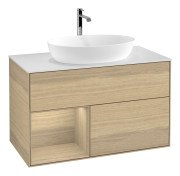 Тумба под раковину Villeroy & Boch Finion 100х50,1 см с подсветкой МДФ шпон дуба/стекло белое матовое F771PCPC