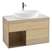 Тумба під раковину Villeroy & Boch Finion 100х50,1 см із підсвічуванням МДФ шпон дуба/скло біле матове F771GNPC