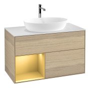 Тумба під раковину Villeroy & Boch Finion 100х50,1 см із підсвічуванням МДФ шпон дуба/скло біле матове F771HFPC