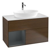 Тумба под раковину Villeroy & Boch Finion 100х50,1 см с подсветкой МДФ шпон грецкого ореха/стекло белое матовое F771HGGN