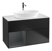 Тумба під раковину Villeroy & Boch Finion 100х50,1 см із підсвічуванням МДФ чорний матовий лак/скло біле матове F771HGPD