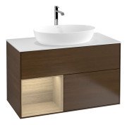 Тумба під раковину Villeroy & Boch Finion 100х50,1 см із підсвічуванням МДФ шпон волоського горіха/скло біле матове F771PCGN