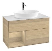 Тумба под раковину Villeroy & Boch Finion 100х50,1 см с подсветкой МДФ шпон дуба/стекло белое матовое F771PCPC