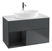 Тумба под раковину Villeroy & Boch Finion 100х50,1 см с подсветкой МДФ темно-синий матовый лак/стекло белое матовое F771PDHG