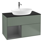 Тумба под раковину Villeroy & Boch Finion 100х50,1 см с подсветкой МДФ оливковый матовый лак/стекло черное матовое F772GKGM
