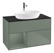 Тумба под раковину Villeroy & Boch Finion 100х50,1 см с подсветкой МДФ оливковый матовый лак/стекло черное матовое F772GMGM