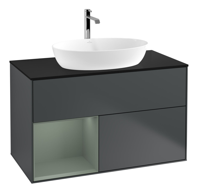 Тумба под раковину Villeroy & Boch Finion 100х50,1 см с подсветкой МДФ темно-синий матовый лак/стекло черное матовое F772GMHG