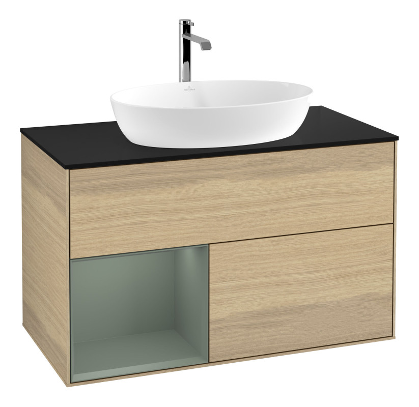 Тумба под раковину Villeroy & Boch Finion 100х50,1 см с подсветкой МДФ шпон дуба/стекло черное матовое F772GMPC