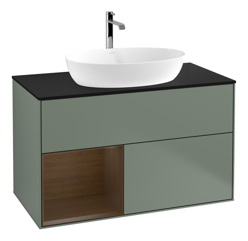 Тумба под раковину Villeroy & Boch Finion 100х50,1 см с подсветкой МДФ оливковый матовый лак/стекло черное матовое F772GNGM