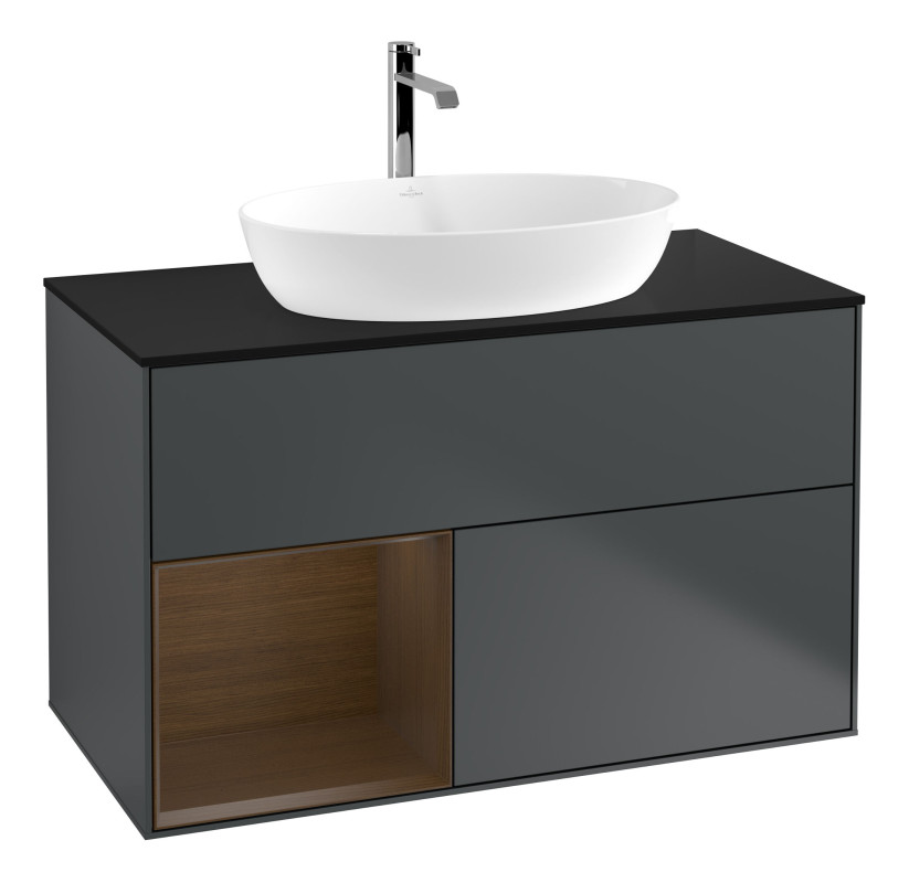 Тумба под раковину Villeroy & Boch Finion 100х50,1 см с подсветкой МДФ темно-синий матовый лак/стекло черное матовое F772GNHG