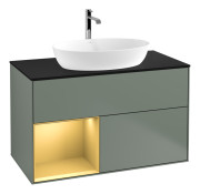 Тумба под раковину Villeroy & Boch Finion 100х50,1 см с подсветкой МДФ оливковый матовый лак/стекло черное матовое F772HFGM