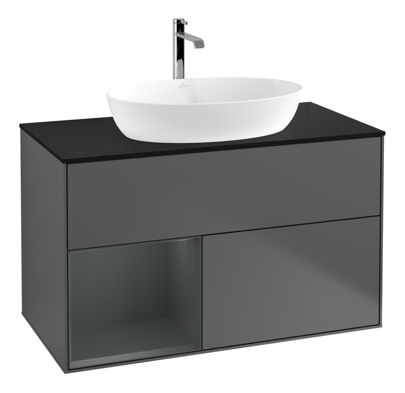 Тумба под раковину Villeroy & Boch Finion 100х50,1 см с подсветкой МДФ антрацит матовый лак/стекло черное матовое F772HGGK