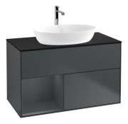 Тумба под раковину Villeroy & Boch Finion 100х50,1 см с подсветкой МДФ темно-синий матовый лак/стекло черное матовое F772HGHG