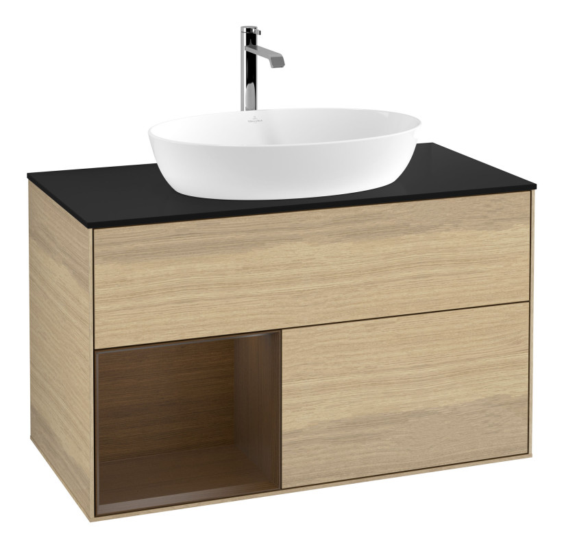 Тумба под раковину Villeroy & Boch Finion 100х50,1 см с подсветкой МДФ шпон дуба/стекло черное матовое F772GNPC