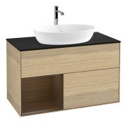 Тумба під раковину Villeroy & Boch Finion 100х50,1 см із підсвічуванням МДФ шпон дуба/скло чорне матове F772GNPC