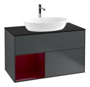 Тумба под раковину Villeroy & Boch Finion 100х50,1 см с подсветкой МДФ темно-синий матовый лак/стекло черное матовое F772HBHG