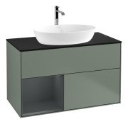 Тумба під раковину Villeroy & Boch Finion 100х50,1 см із підсвічуванням МДФ оливковий матовий лак/скло чорне матове F772HGGM