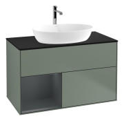 Тумба під раковину Villeroy & Boch Finion 100х50,1 см із підсвічуванням МДФ оливковий матовий лак/скло чорне матове F772HGGM