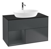 Тумба під раковину Villeroy & Boch Finion 100х50,1 см із підсвічуванням МДФ темно-синій матовий лак/скло чорне матове F772HGHG