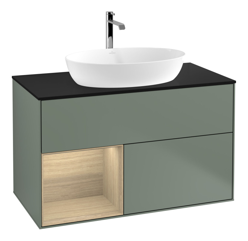 Тумба под раковину Villeroy & Boch Finion 100х50,1 см с подсветкой МДФ оливковый матовый лак/стекло черное матовое F772PCGM