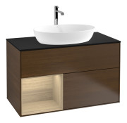 Тумба под раковину Villeroy & Boch Finion 100х50,1 см с подсветкой МДФ шпон грецкого ореха/стекло черное матовое F772PCGN