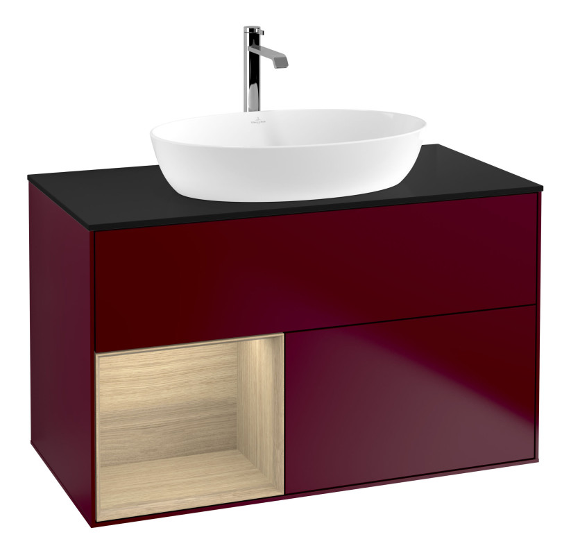 Тумба під раковину Villeroy & Boch Finion 100х50,1 см з підсвічуванням МДФ півонія матовий лак/скло чорне матове F772PCHB