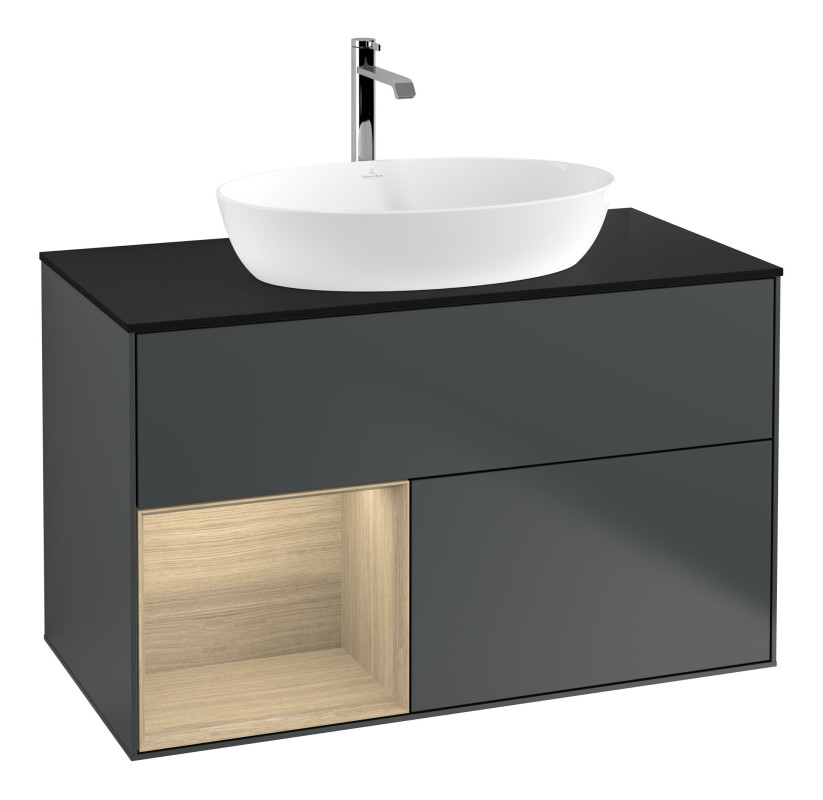 Тумба под раковину Villeroy & Boch Finion 100х50,1 см с подсветкой МДФ темно-синий матовый лак/стекло черное матовое F772PCHG