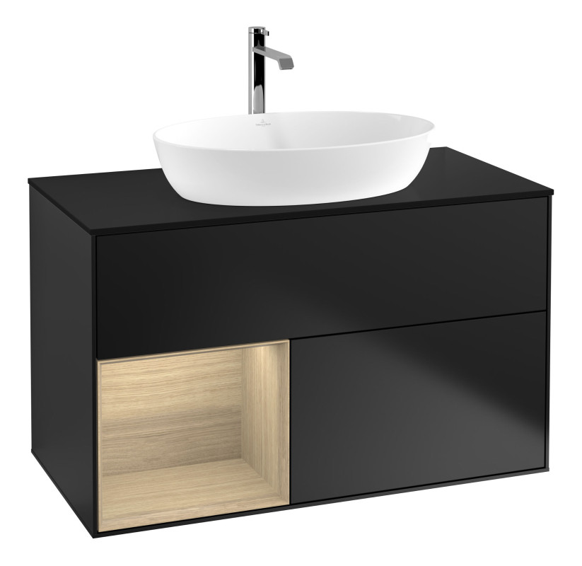 Тумба под раковину Villeroy & Boch Finion 100х50,1 см с подсветкой МДФ черный матовый лак/стекло черное матовое F772PCPD