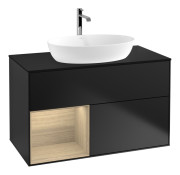 Тумба под раковину Villeroy & Boch Finion 100х50,1 см с подсветкой МДФ черный матовый лак/стекло черное матовое F772PCPD