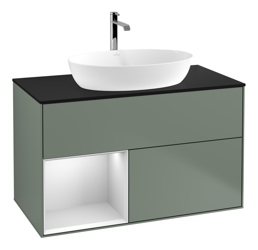 Тумба под раковину Villeroy & Boch Finion 100х50,1 см с подсветкой МДФ оливковый матовый лак/стекло черное матовое F772MTGM